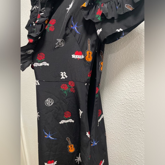 Sandro Wendy Tattoo Print Dress Silk Ruffle Trim Aline Side Zipper Size 2 $495 - Picture 7 of 11